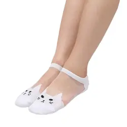 Женские носки с японским рисунком, женские летние хлопковые носки, прозрачные шелковые носки, тонкие прозрачные носки с котенком