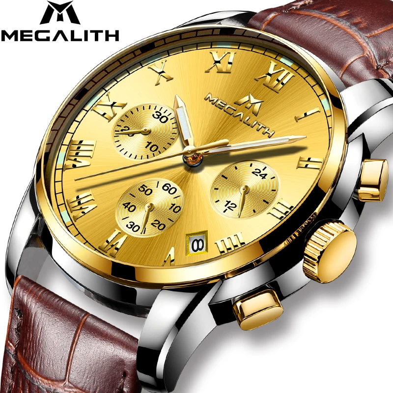 Relogio Masculino MEGALITH Genuine Leather Mens Watches Top Brand Luxury Quartz Watch Men Military