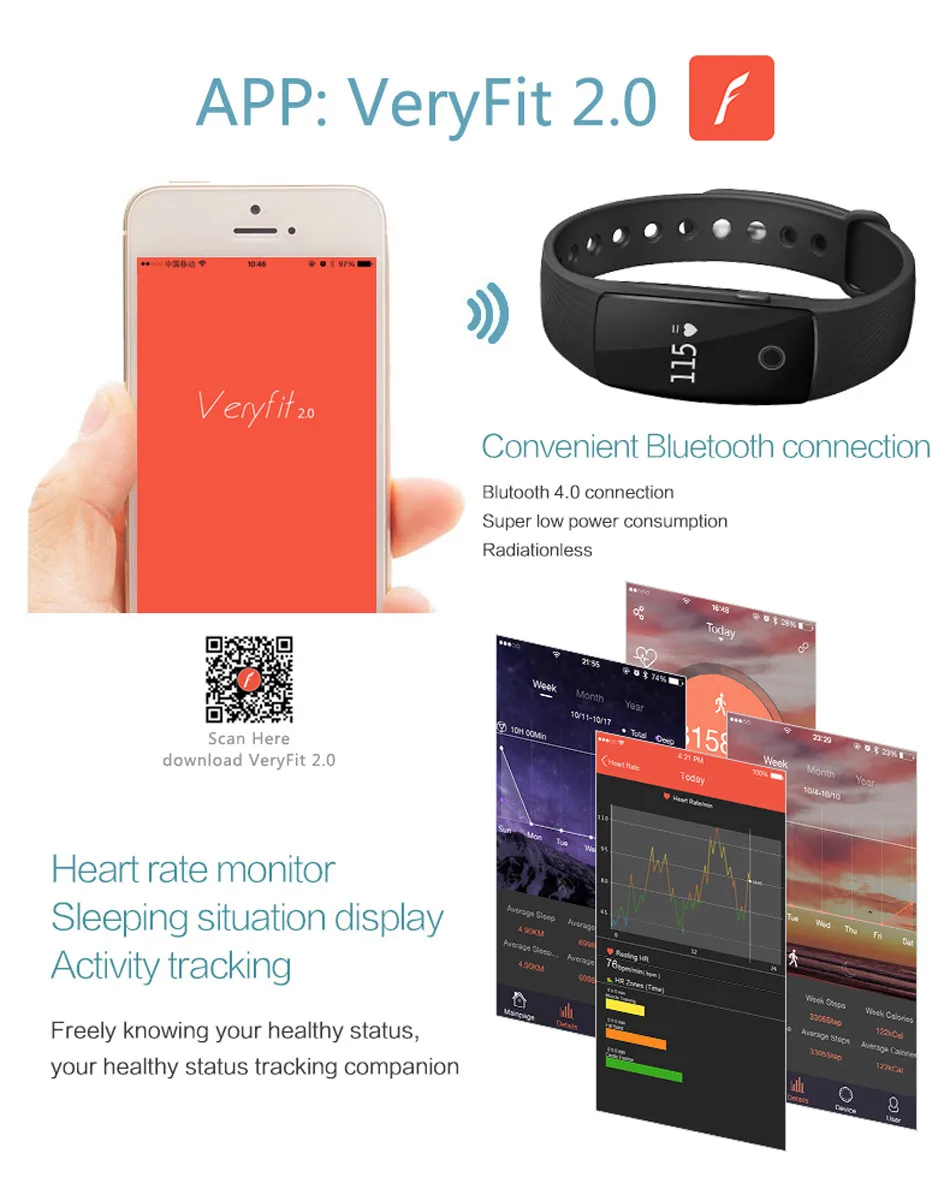 Makibes ID107 Smart Bracelet BT4.0 Heart Rate Monitor Smartband Pulse Sports Fitness Tracker for Android iOS 7