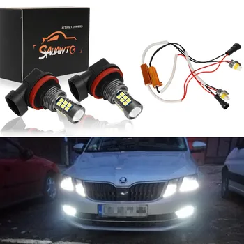 

2Pcs H8 LED Fog Light Bulb Auto Car Driving Drl Lamp Day No Error Canbus Decoders For Skoda Fabia Superb Yeti Octavia 2015