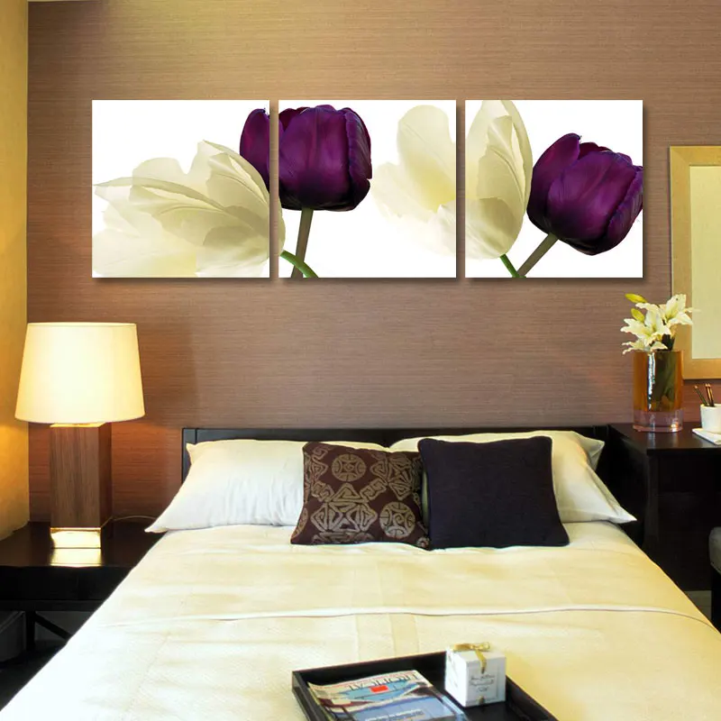 Tulip Flowers Art frameless print canvas 3 pcs Unframed Contemporary and Contracted Living Room Adornment Wall Painting | Дом и сад