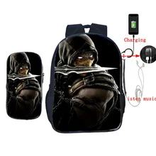2 шт./компл. USB зарядка школьная сумка Скорпион в mmoral Kombat X маска рюкзак для подростков рюкзак для студентов повседневный рюкзак для ноутбука
