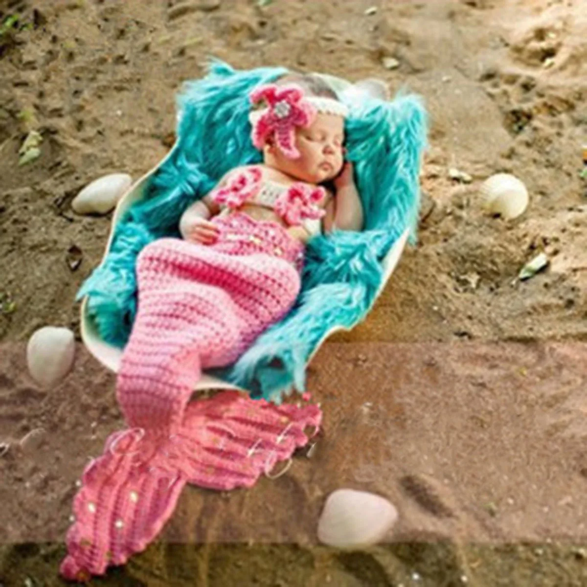 Младенческий Новорожденный ребенок рыбий хвост Русалка вязать крючком спальный мешок повязка на голову и грудь фотография Реквизит малышка Русалочка хвост одеяло