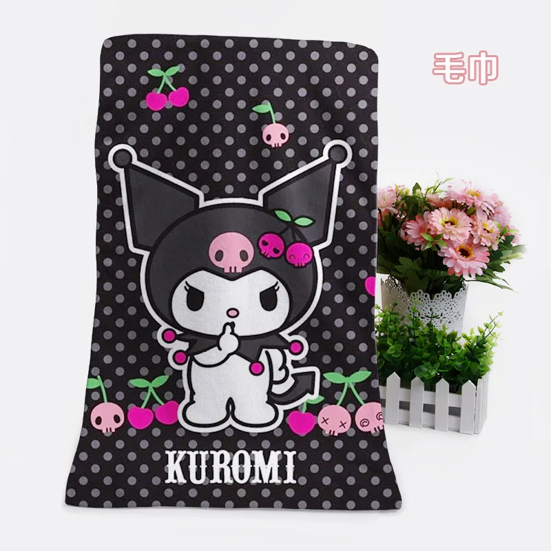 IVYYE 1PCS Black Kuromi Fashion Customized Anime Bath Towels Handkerchief Soft Face Towel Cartoon Washcloth Unisex NEW