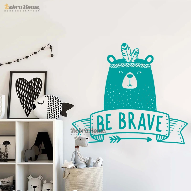 Be Brave Наклейка на стену милый Племенной медведь стикер на стену для детской комнаты декор в спальню Детская Наклейка «Медведь» виниловая Татуировка наклейка JM17-002-D