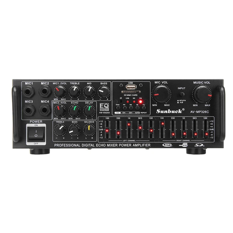 

AV-MP326C AC 220V/DC 12V 600W 2CH EQ Power Stereo Amplifier Support USB Disk SD