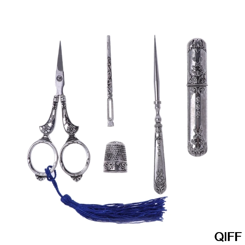 Для детей возрастом от 1 до комплект Винтаж ножница для вышивки иглы чехол наперсток для шитья Awl инструменты для шитья May06