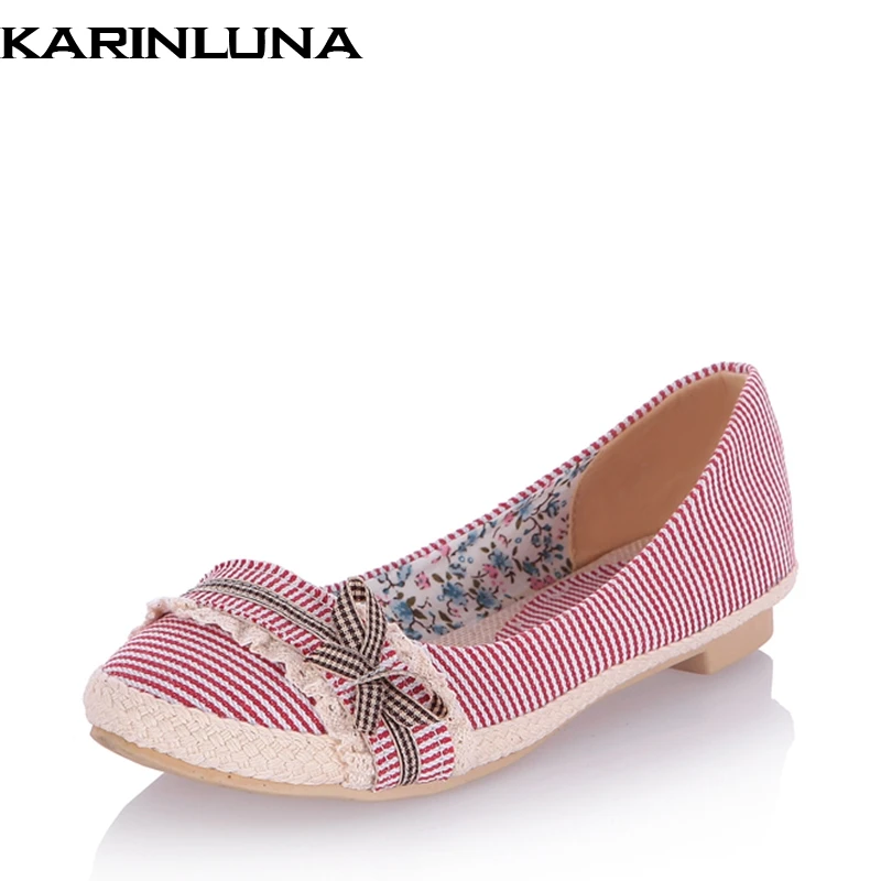 

KARINLUNA Spring Autumn Sweet Plus Size 33-44 Gingham Bow Ballet Flats Shallow slip-On Casual Women Shoes