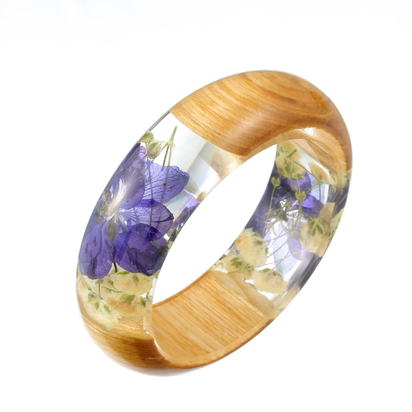 Wood Bangles for Women Fashion Purple Flowers Bangle Bracelets Boho Handmade Party Jewelry Charm Birthday Girls Gift Pulseras