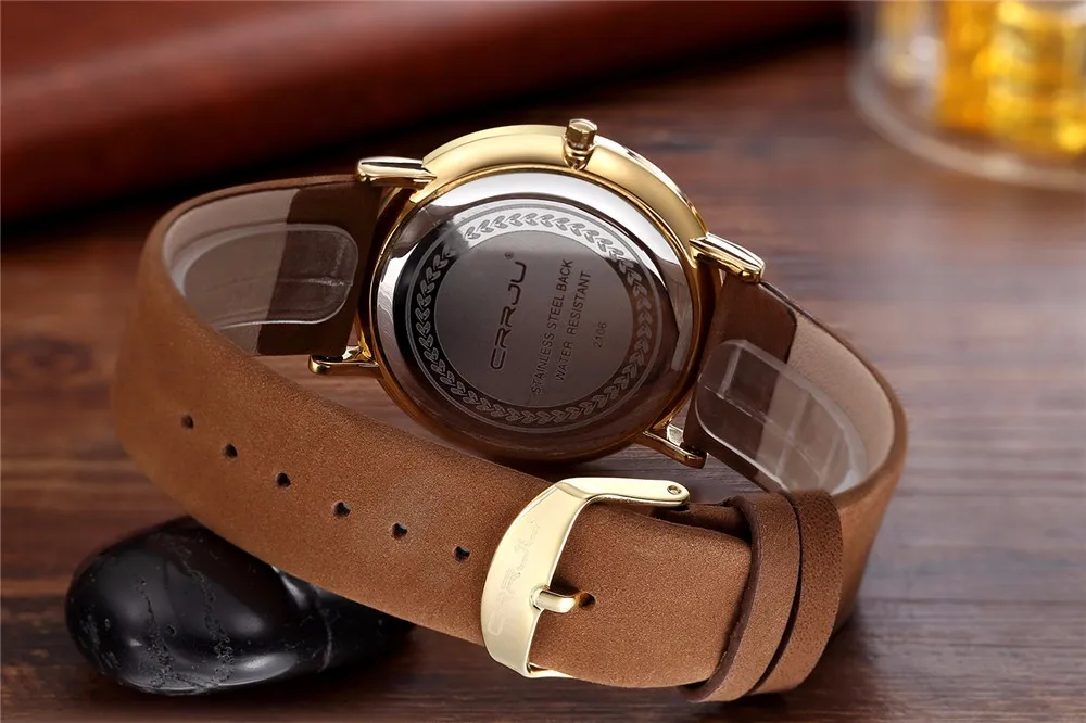 Супер тонкие кварцевые повседневные наручные часы бизнес CRRJU Лидирующий бренд натуральная кожа аналоговые спортивные часы мужские Relogio Masculino