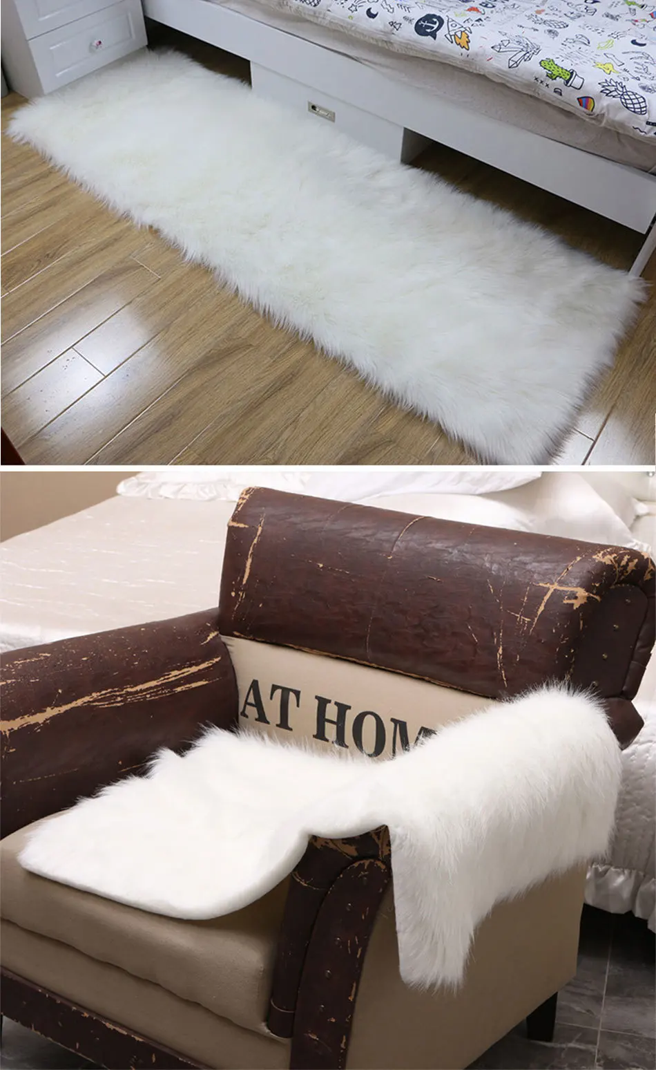 RFWCAK Rectangle Artificial Soft Sheepskin Hairy Mat Carpets For Living Room Bedroom Rug Seat Chair Cushion Home Decor Tapete
