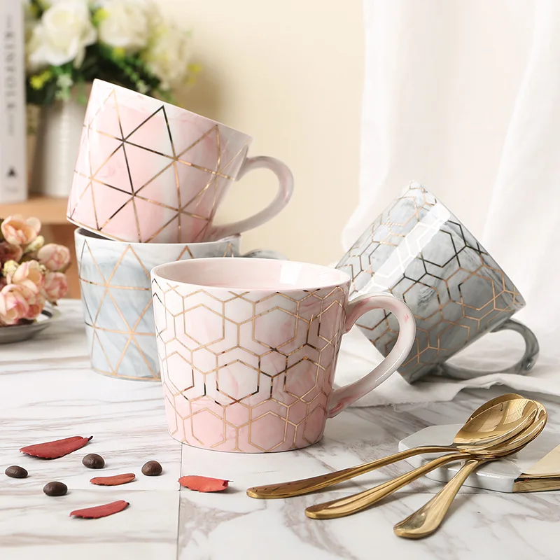 

Creative Geometric Gold Line Marble Coffee Mug Porcelain Coffee Tea Cup for Water Tea Drinking Gift