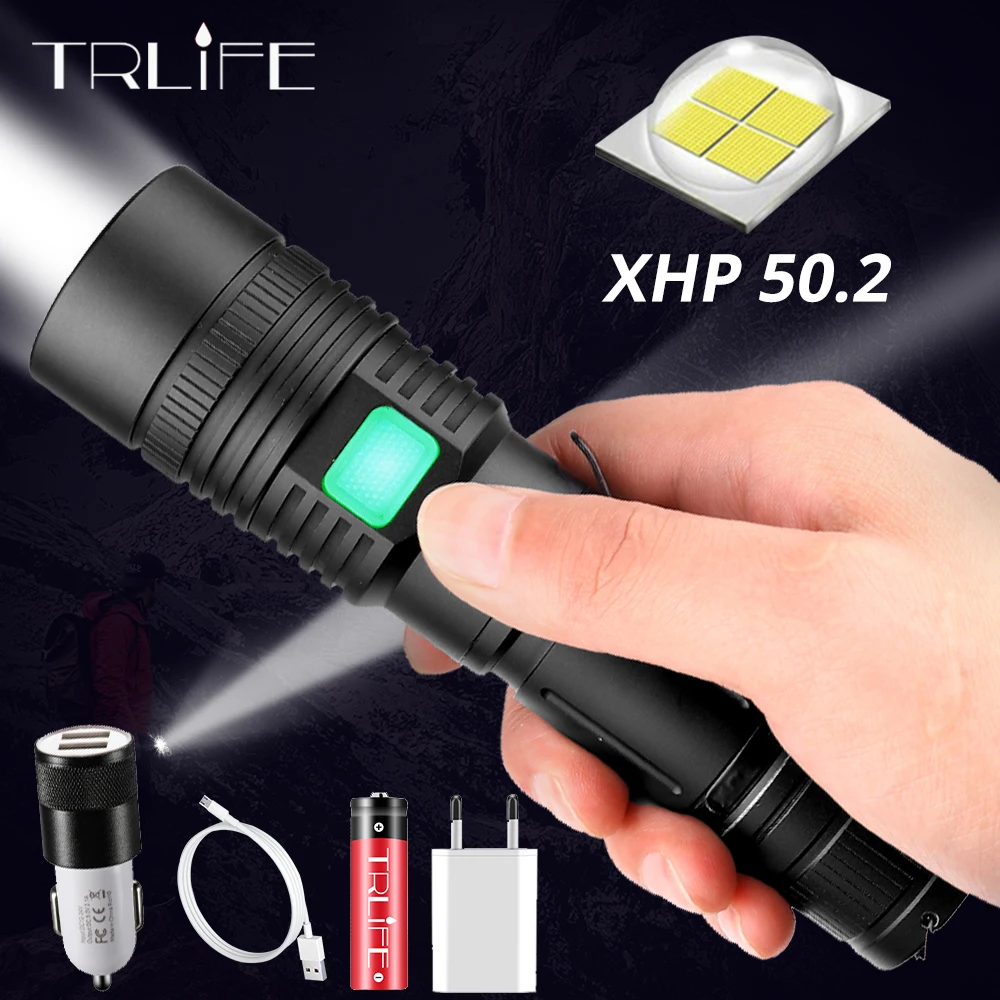 

60000LM Power Flashlight XHP50.2 LED Flashlight USB Rechargeable Torch Zoom Flashlighs XHP50 Lantern use 18650 26650 Battery
