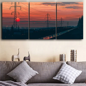 

Wall Artwork Canvas Paintings 3 Pieces Wire Sunset Scenery Pictures Hd Prints Home Decor Poster For Living Room Modular Frame