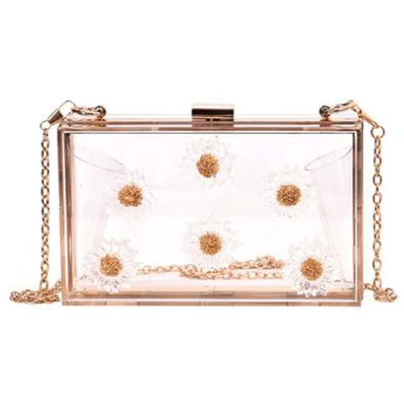 

New Transparent Acrylic Box Small Daisy Flower Chain Female Slung Shoulder Small Square Bag