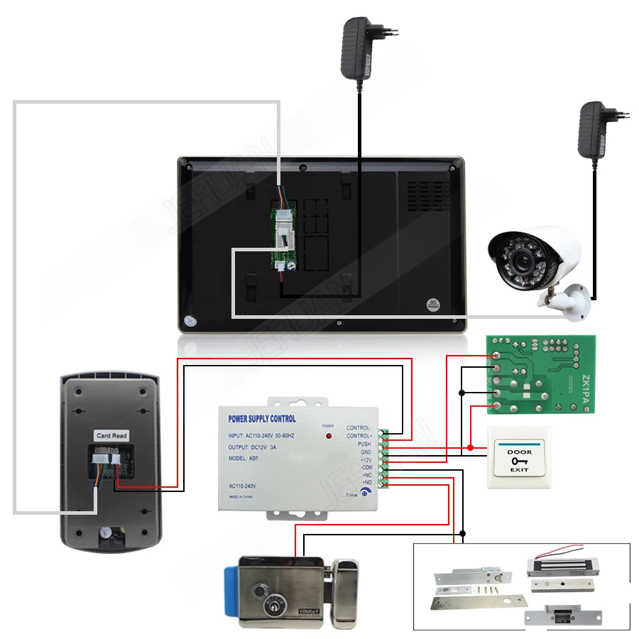 JERUAN Home 7 ''ЖК-Видео дверной телефон домофон система Комплект водостойкая RFID камера доступа + 700TVL аналоговая камера + E-lock