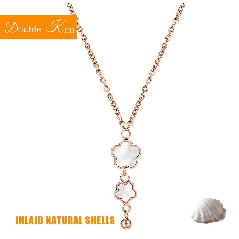 

Small White Flower Shell Pendant Necklace Titanium Stainless Steel Inlaid Natural Shell Chain Necklace Fashion Women Jewelry