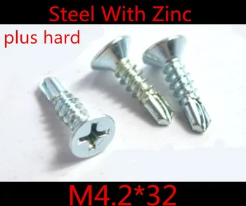 

100pcs/lot Steel with zinc plus hard M4.2*32 flat phillips countsunk head self drilling dovetail screws
