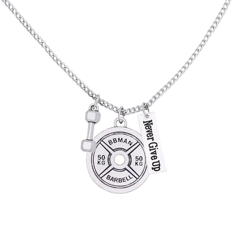 Weight Lifing Barbells Plate 50KG Fitness Never Give Up Inspire Crossfit Necklaces Jewellery | Украшения и аксессуары