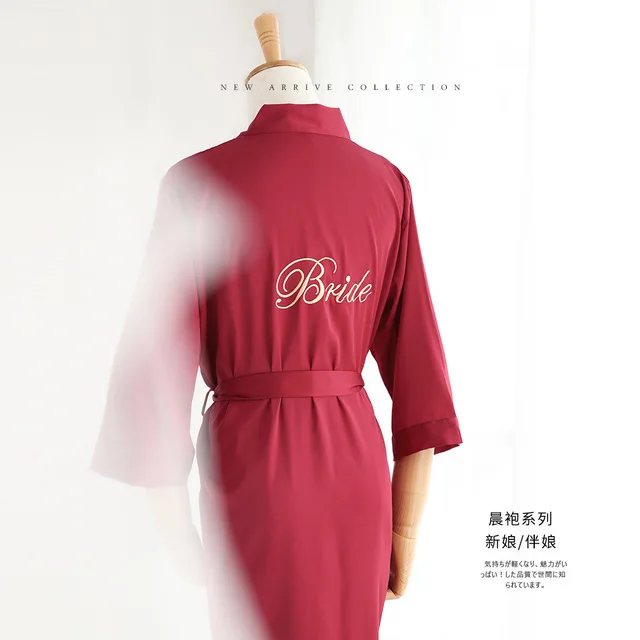 

Silk Wedding Embroided Bride Bridesmaid Robe Solid Bathrobe Short Kimono Robe Night Robe Bath Robe Fashion Dressing Gown
