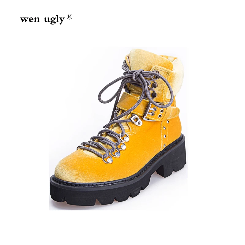 

wen ugly Martin boots women platform women's motorcycle boots 2018 new winter boots metal buckle casual fashion women's shoes