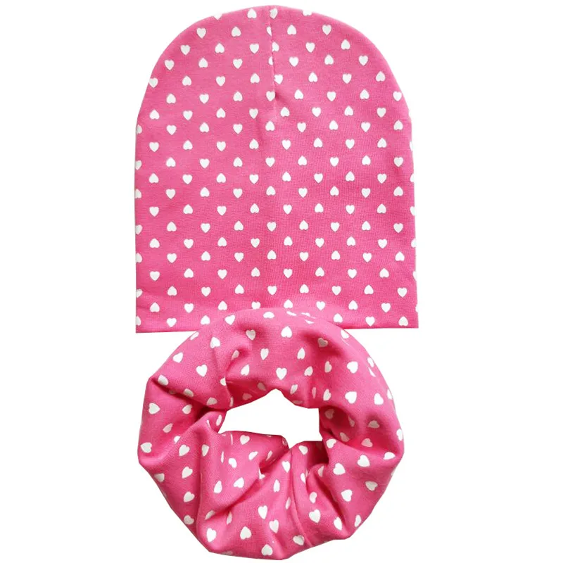 Rose Love Set Новая осенне-зимняя детская шапка, комплект для мальчиков и девочек, шарф на шею, весенний теплый шейный платок, детские вязаные шапки, комплекты, хлопковая детская шапка, шарф - Цвет: Rose Love Set