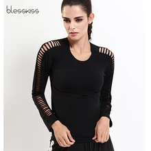 BLESSKISS, открытая спортивная футболка, женская футболка с длинным рукавом,, Быстросохнущий Топ для йоги, фитнеса, спортзала, спортивной тренировки, бега