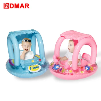 

DMAR 60cm Inflatable Baby Boat with Canopy Pool Float for Kids Swimming Ring fo Beach Sea Mattress Water Toys