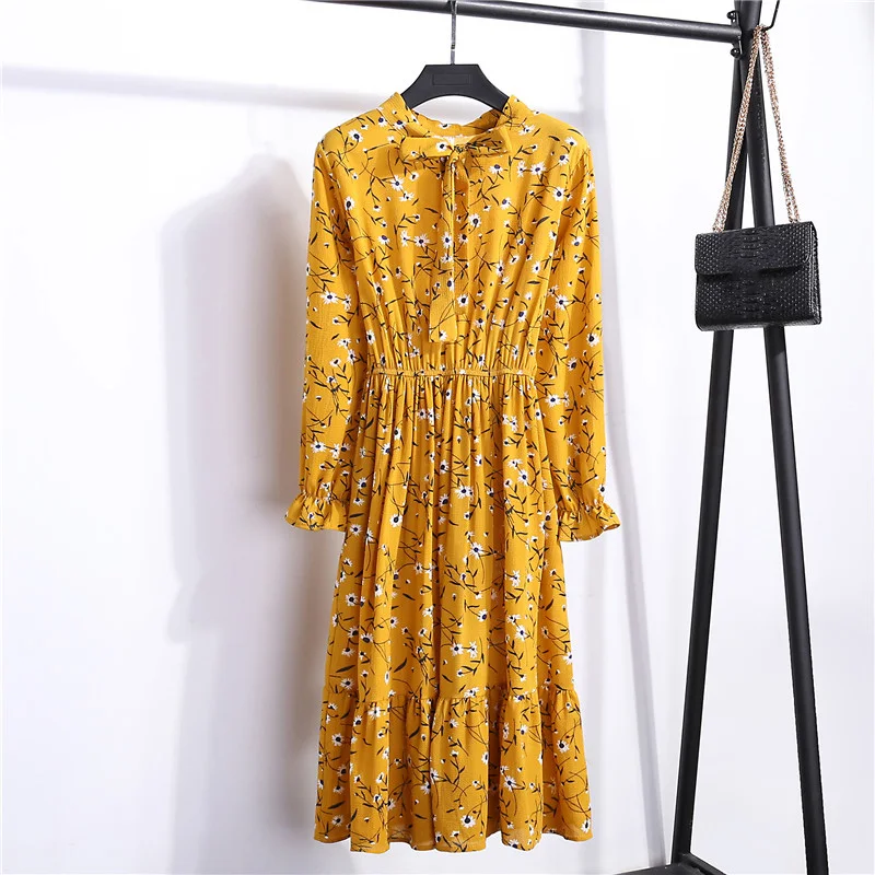 Летнее корейское шифоновое женское платье, элегантное женское винтажное длинное платье, бохо цветочное офисное платье с длинным рукавом, vestidos, одежда 5LYQ003 - Цвет: 21ZongHua