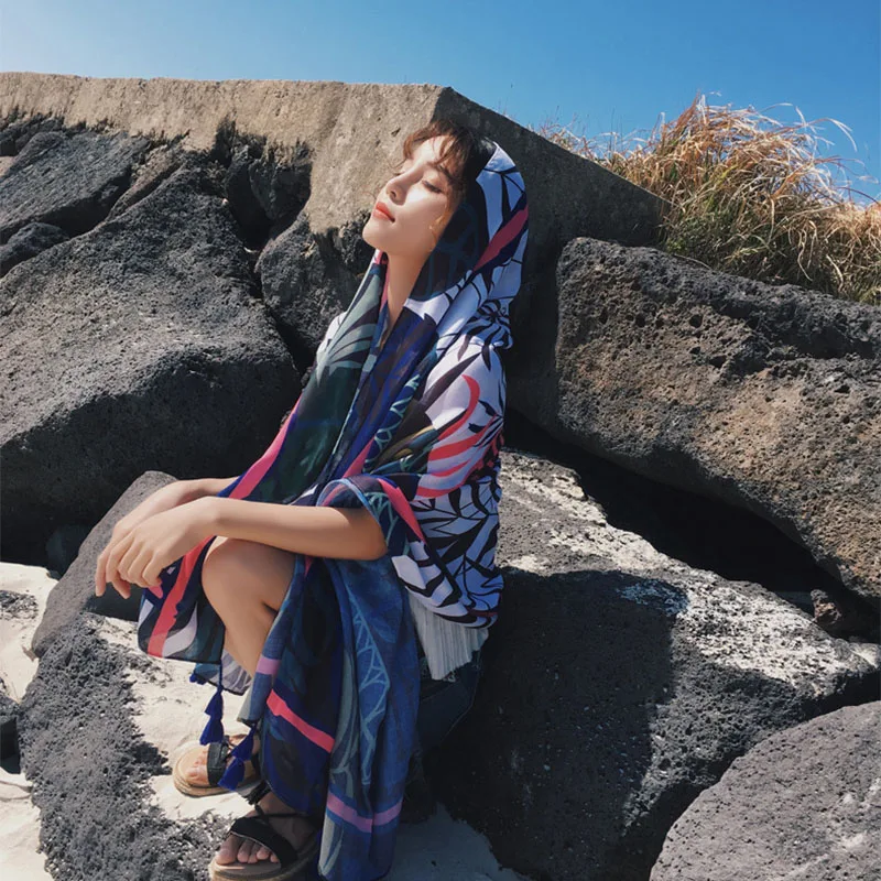 

Women's imitation silk scarf beach shawl spring summer autumn scarf plaid size beach shawl scarf for women