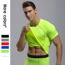 Мужская рубашка для бега с короткими рукавами, компрессионный простой стиль, плотный Топ для тренировок, быстросохнущая футболка для спортзала, 6 цветов