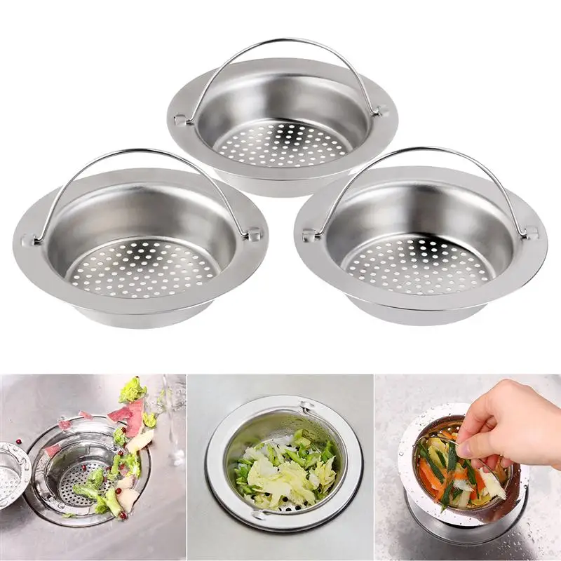 

BESTOMZ 3PCS/Pack Stainless-Steel Kitchen Sink Strainer Large Wide Rim 4.3" Diameter Perfect For Home Kitchen Sinks