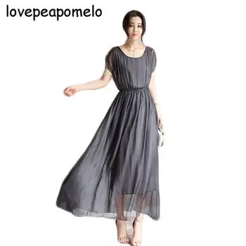 

Summer Dresses Casual Bohemian resort beach women's 2018 Summer New Korean Big size Women's grey chiffon Dress D268