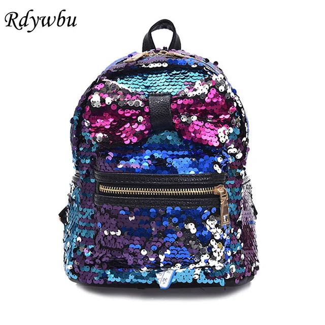 Rdywbu Glitter Pailletten Rucksack Damenmode Große Bogen Pu leder