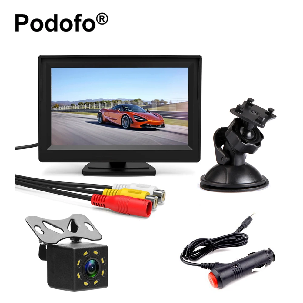 

Podofo Car Rear View Monitor Waterproof 8 IR NIght Visions Backup Reverse Camera Wired 5 Inch LCD TFT Parking System Car-Styling