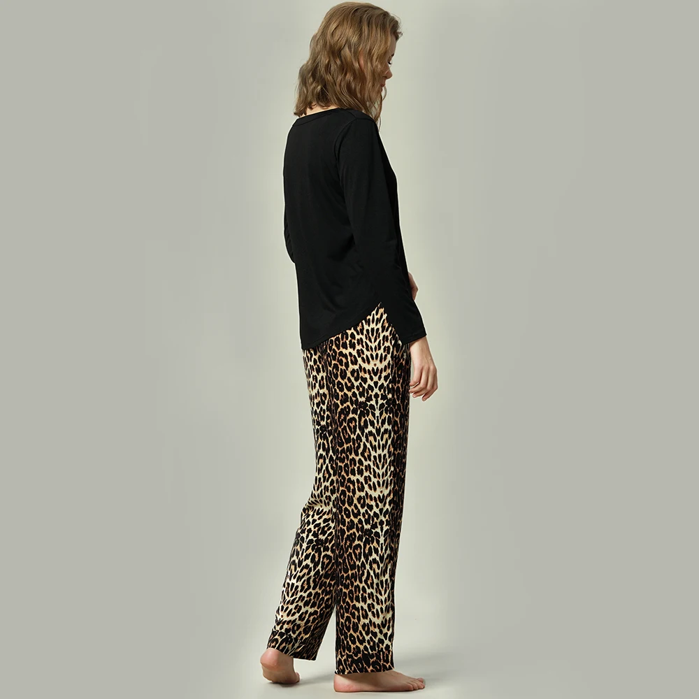 2018 пижамный комплект 2 шт. наборы для ухода за кожей осень с длинным рукавом Ночная сорочка с леопардовым принтом пижамы для женщин домашняя