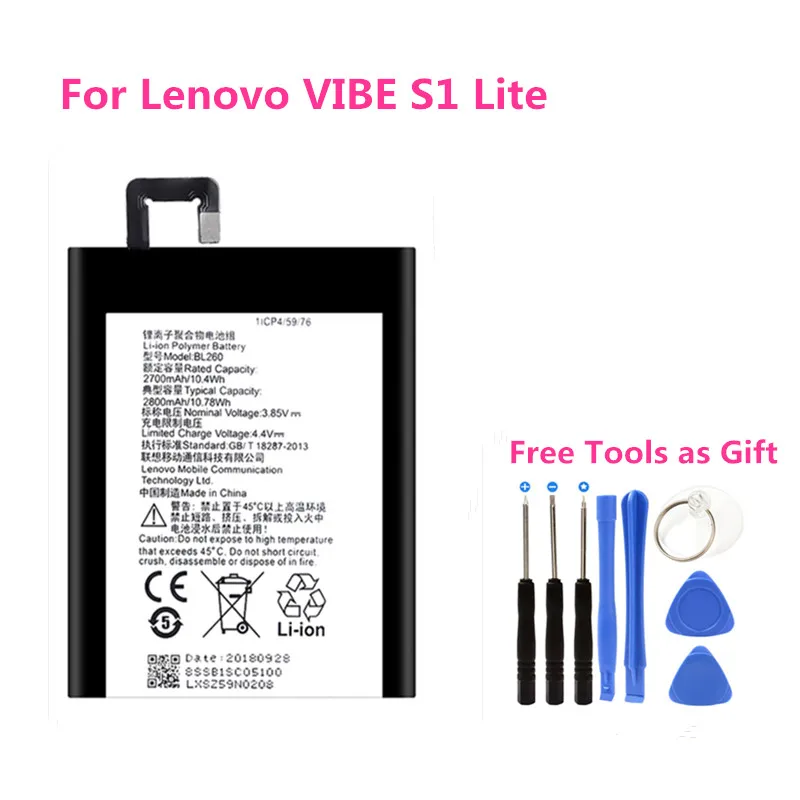 

BL260 Phone Lithium Batterij Replacement Built-in Battery 2800mAh for Lenovo VIBE S1 Lite S1La40 batteries +free Tools