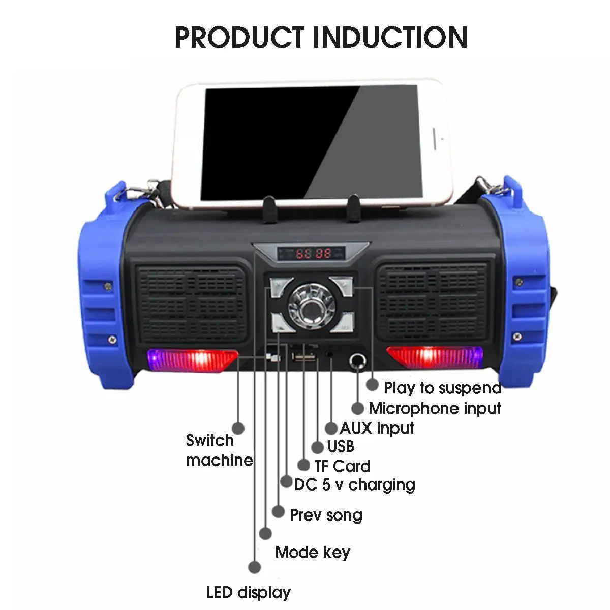 Portable Wireless Bluetooth Speaker 2*5w Wireless Loudspeaker Digital Sound System Phone Holder Speaker W/Colored Lights 2200mah