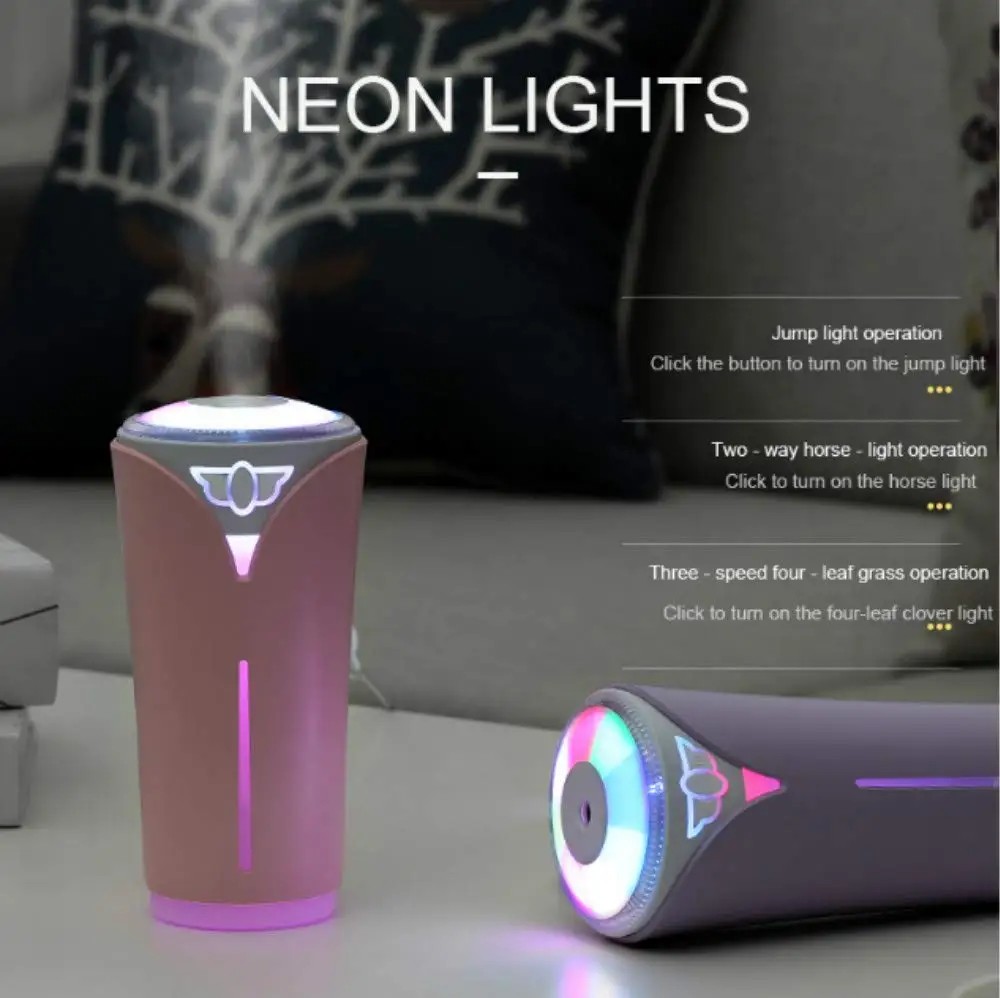 

280ML Mini Humidifier Car Air Humidifier USB Cool Mist with LED Night Light Changing 8 Colors 8Hours AUTO Shut-Off