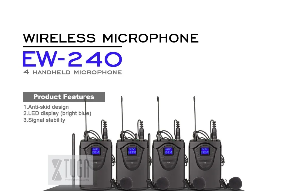 США рус XTUGA аудио EW240 4 канала беспроводной сценический микрофон системы UHF металлический приемник с четырьмя шт. Пластик поясной пакет