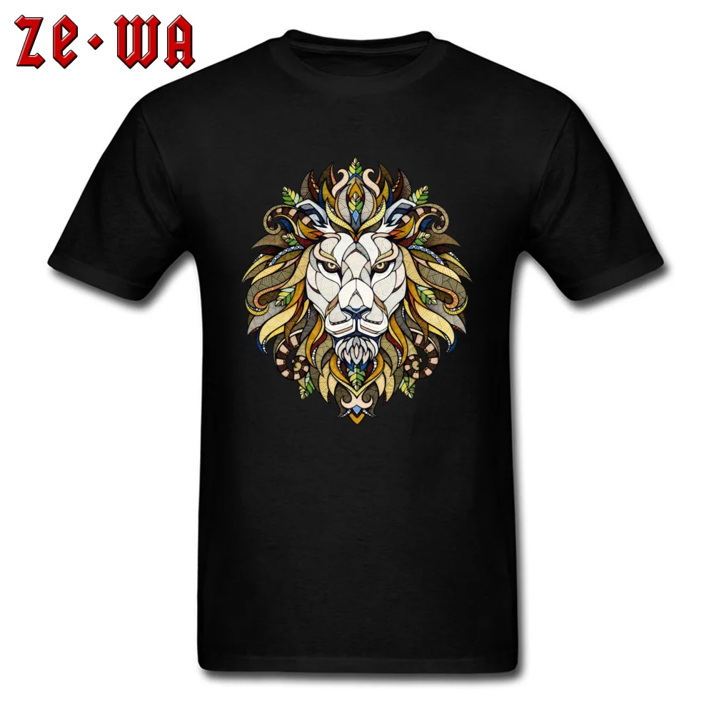 Lion Animal Poker Casual Father Day Cotton Fabric Round Collar Men Tops & Tees cosie Tee Shirts Latest Short Sleeve T Shirt Lion Animal Poker black