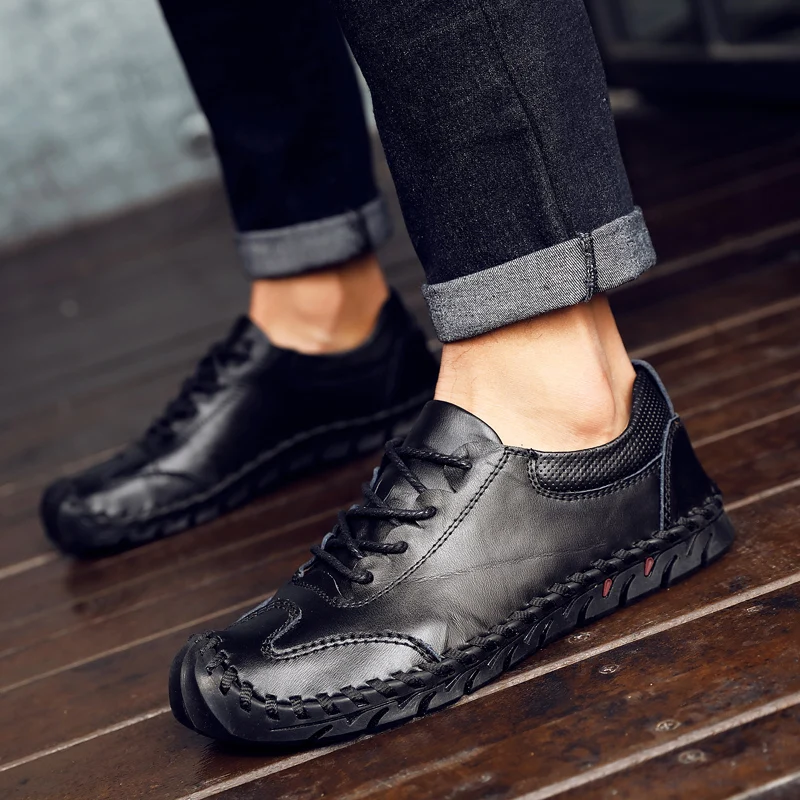 

Men Shoes Genuine Leather Loafers Shoes outdoor lace up Fashion Handmade sewing Soft Breathable Moccasins Flats Shoes men l5