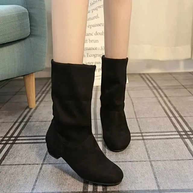 mid calf black boots low heel