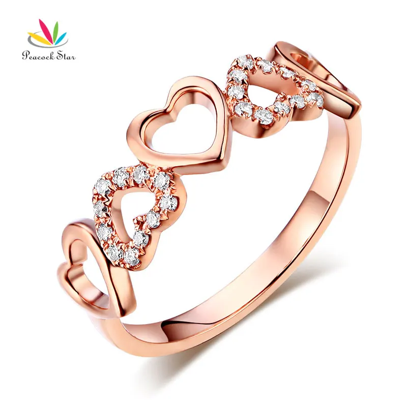 

Peacock Star 14K Rose Gold Heart Wedding Band Ring 0.12 Ct Natural Diamonds