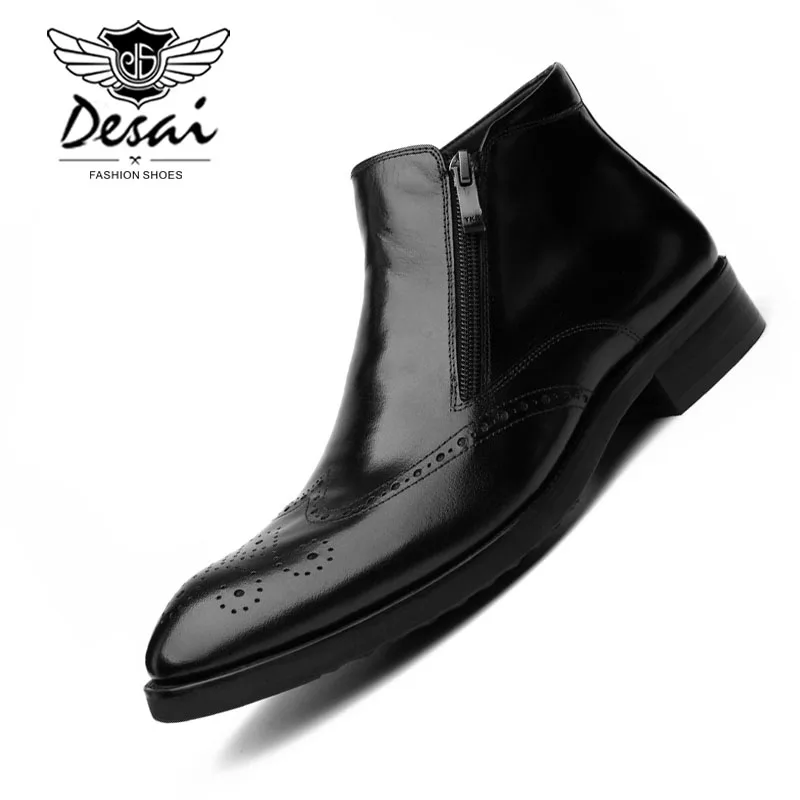 

New Arrival Genuine Leather Men's Carved Formal Shoes Pointed Toe Business Dress Shoes Fashion Classic Casual High-top Shoes Man