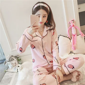 

Women's Pajamas Set Long Sleeve Striped Printed Sleepwear Set Women Homewear