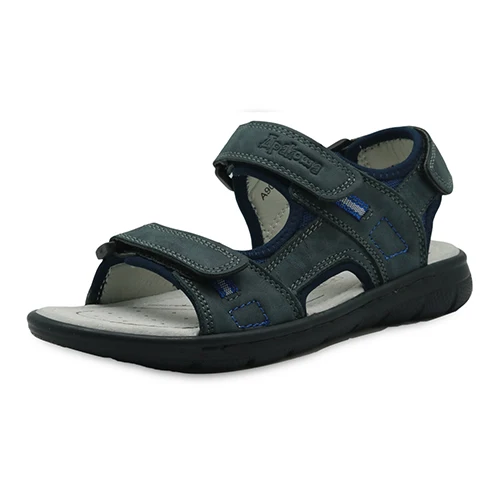 Apakowa/пляжные сандалии для мальчиков; детская летняя ортопедическая обувь из натуральной кожи на плоской подошве на липучке; прогулочная обувь из воловьей кожи; европейские размеры 32-37 - Цвет: Navy