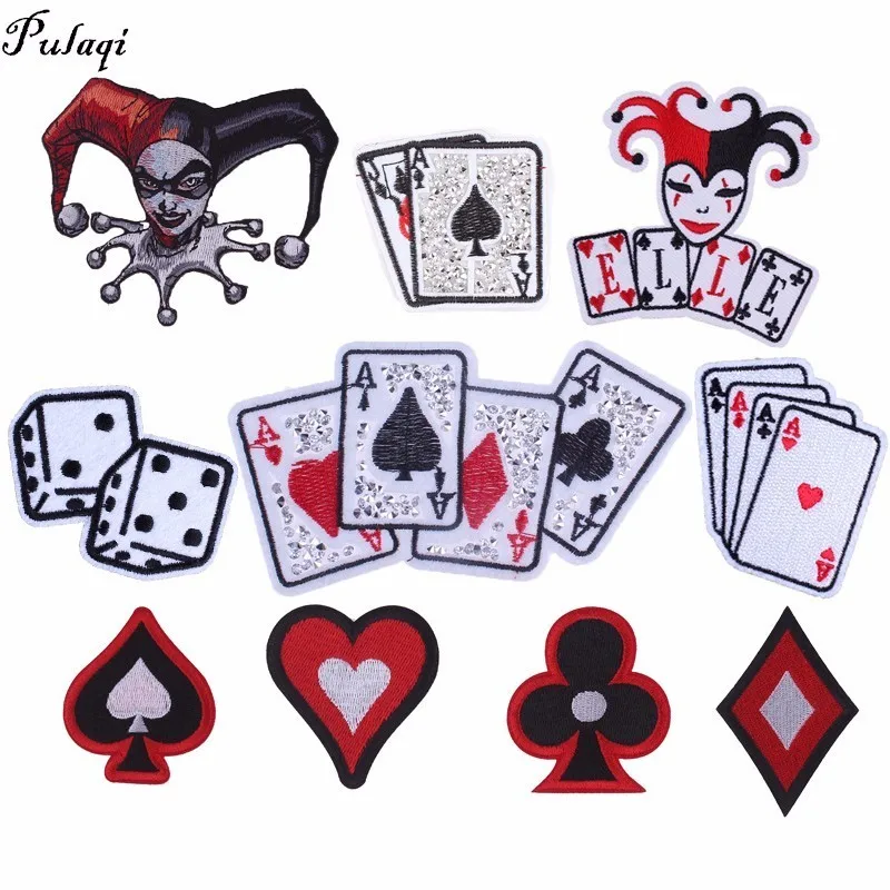 

Pulaqi Embroidery Stickers Patch Playing Pokers Cards Sew On Iron-on Arm Badge For Jeans Clothing Hat Garment Accessories H