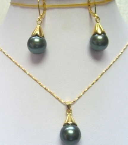 

Fashion Set Green black shell pearl Earring Pendant Necklace