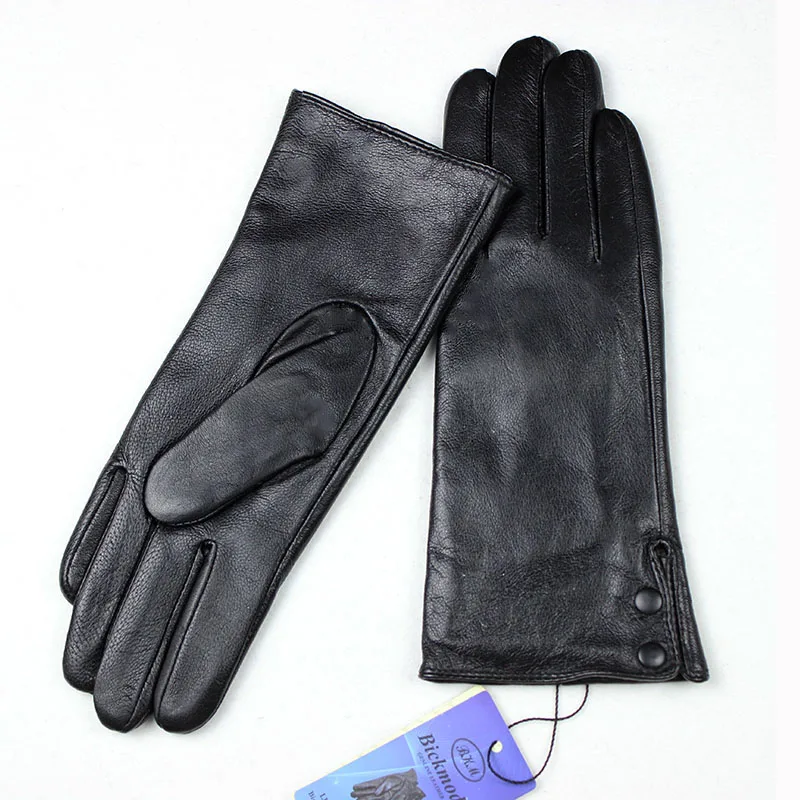 Winter Warm Leather Gloves Women Fashion Button Style Thin Wool Autumn Thick Velvet Lining Outdoor Cycling Gloves